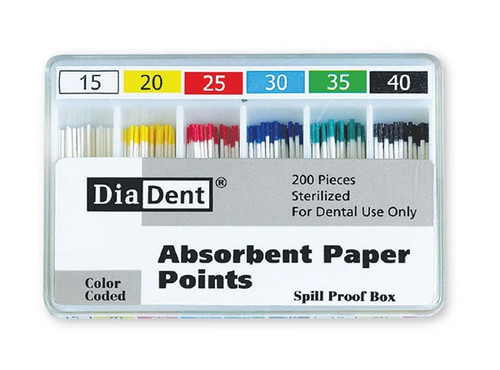 DiaDent Absorbent Paper Points ISO Sizes Non-Marked Spill Proof #45/80, 120/box