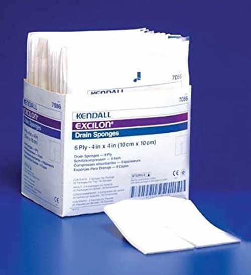 Excilon  Drain Sponge 4"x4" 6ply Sterile 2's, 600/case (25pkg/box x 12bx/cs))