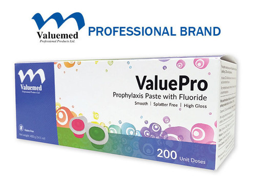 ValuePro prophy paste includes 1.23% fluoride ions to help tooth remineralization and strengthen tooth enamel. Gluten free. Made in the USA.