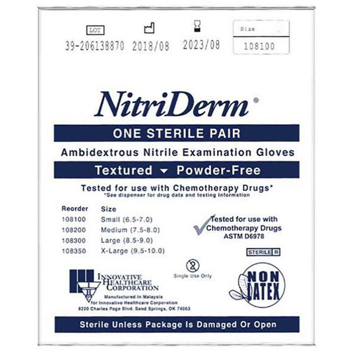 Nitriderm Sterile Nitrile Exam Gloves, Chemo Tested, Powder Free, Large, 50pairs/box