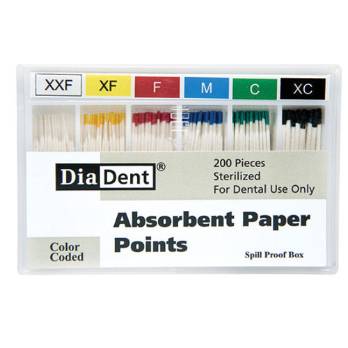 DiaDent Absorbent Paper Points Accessory Sizes Non-Marked Spillproof, 200/box