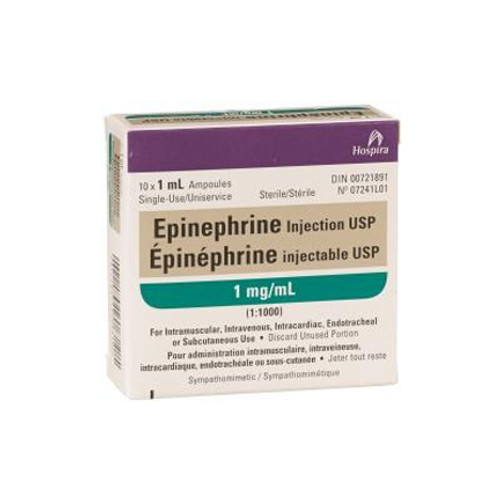 Epinephrine Injection USP 1 mg/mL 1 mL Ampoule 10/box