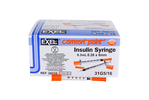 Exel Syringe & Needle, Lo-Dose Insulin Syringe, 3/10cc, 30Gx5/16", 10x10/box