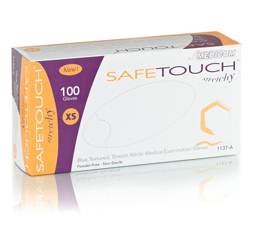 Medicom SafeTouch Advanced Stretchy Blue Nitrile Powder-Free 100/box X-LARGE