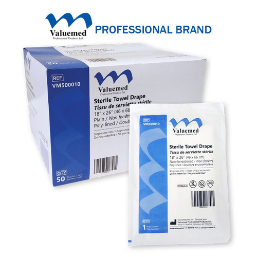 Valuemed Professional Towel Drape Sterile 18" x 26" 1/pouch, 50 pouches/box