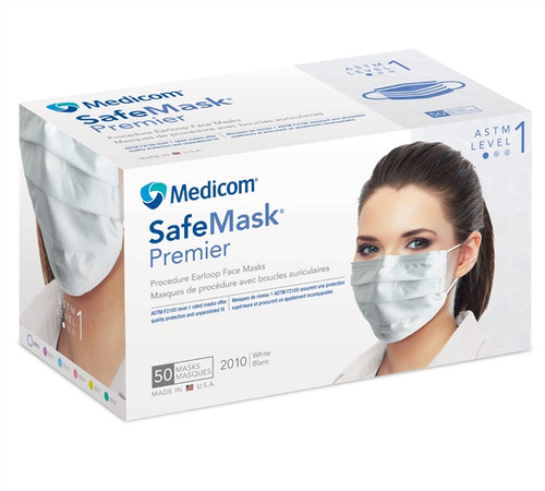 Medicom SafeMask Premier Earloop Face Mask, Blue, Level 1, 50/box