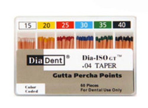 DiaDent Gutta Percha Points Dia-ISO GT 0.4 Taper Non Marked Spill Proof. 60/box DiaDent Gutta Percha Points Dia-ISO GT 0.4 Taper Non Marked Spill Proof. 60/box