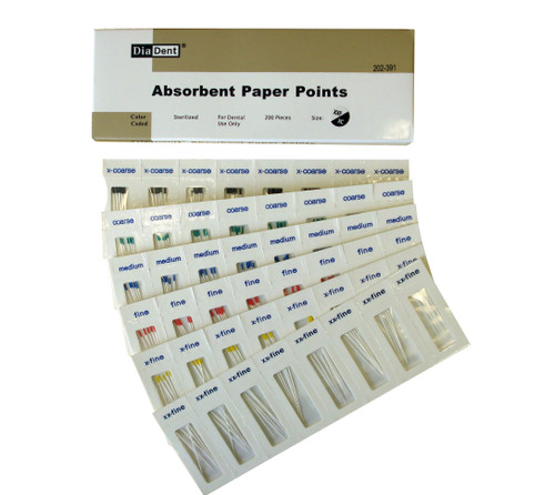 DiaDent Absorbent Paper Points Accessory Sizes Non-Marked Cell Pack, 200/box