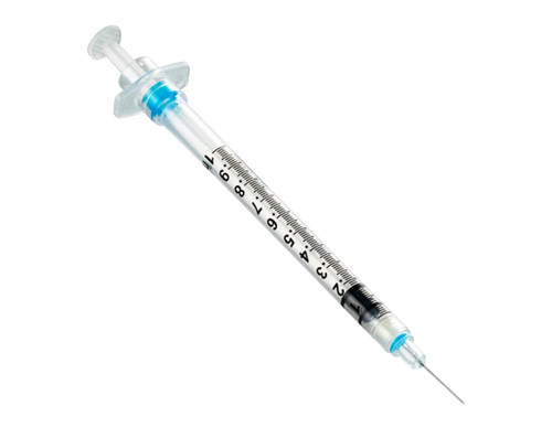 SOL-CARE 1ml TB Safety Syringe w/Fixed Needle 25G x 5/8, 100/box
