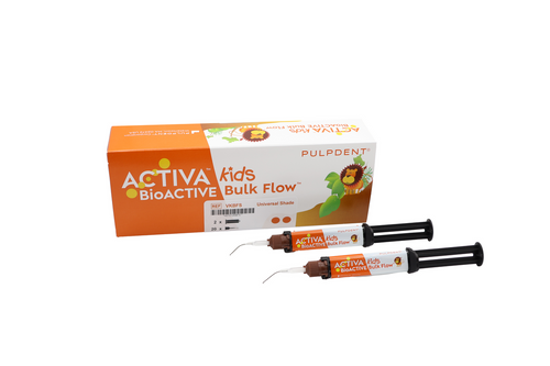 Pulpdent ACTIVA BioACTIVE Kids Twin Pack Kit: 10g (2×5g/3mL syringes) + 20 Automix tips, Universal shade (ShadeFusion)