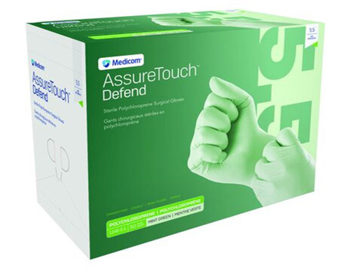 Medicom AssureTouch Defend Polychloroprene Surgical Glove 9.0, Sterile Non-Latex, Mint Green, Standard, 50/box