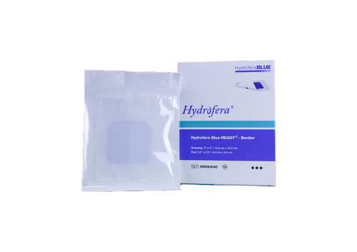 Hydrofera Blue READY-Border Antibacterial Foam Dressing with Silicone Border 4"x4", 10/box