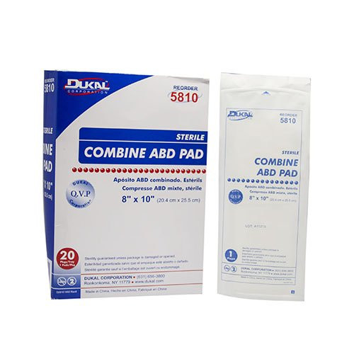 Dukal Combine ABD Pad, 8" x 10", Sterile, 1/pk, 20 pk/tray, 16 tray/case