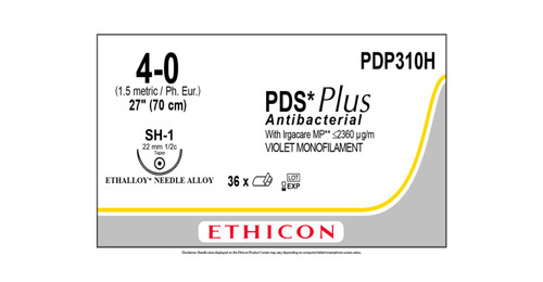 J&J PDS Plus Antibacterial (polydioxanone) Suture, Violet 4-0 27" SH-1, 36/Box