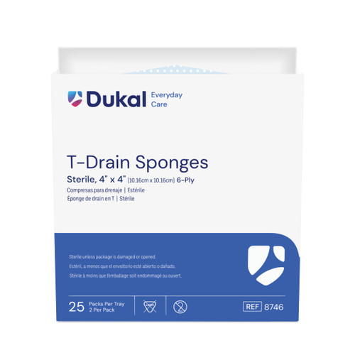Dukal 8746 Everyday Care Sterile T-Drain Sponges, 6-Ply, 4" x 4, Case