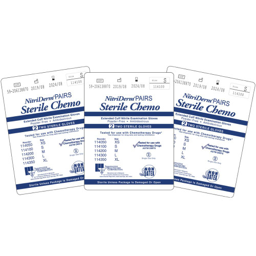 NitriDerm Nitrile Synthetic Powder-Free Sterile Exam Glove,  Blue, Extended Cuff , Series 114,  50 pairs/box