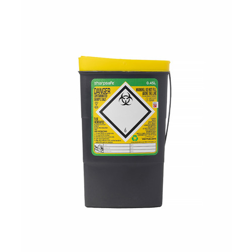Vernacare Sharps Container Yellow Lid 0.45L, each