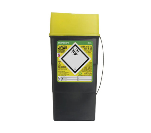 Vernacare Sharps Container Yellow Lid 0.6L, each