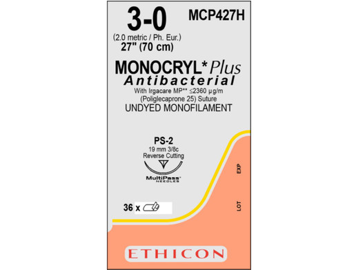 J&J Suture Monocryl Plus 3-0 PS-2 27" Undyed 36/box