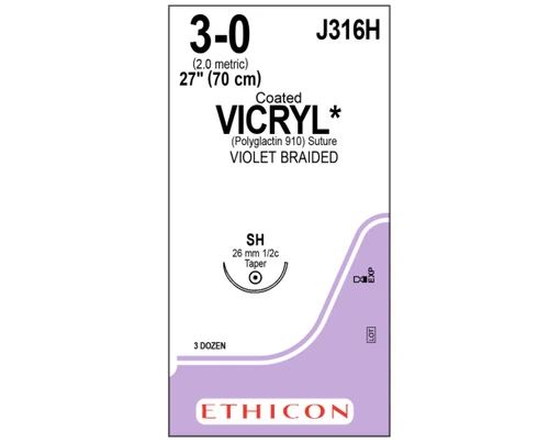 *Discontinued* J&J Ethion Suture, Coated Vicryl 3-0 SH 27", 36/bx