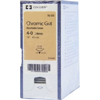 Covidien Suture Chromic Gut Absorbable Undyed 4-0 18" C12, 36/box