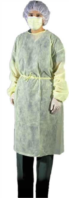 Isolation Gown, Fluid Resistant, Yellow, X-Large Size, 10/bag