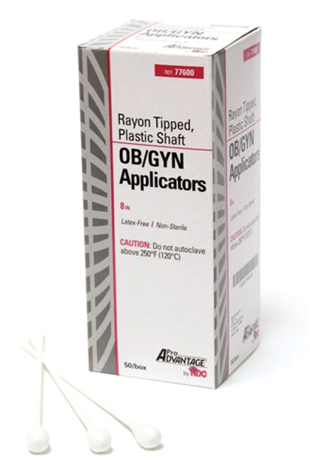 OB/GYN Swab Applicator 8" Rayon Tipped, Plastic Stem, Non-Sterile, 50/box