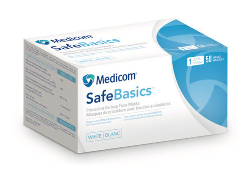 ** DISCONTINUED ** Medicom SafeBasics Earloop Mask Level 1, White 50/box