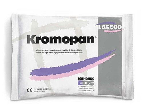 Lascod Kromopan Type 1 Alginate Impression Material, 1 lbs Bag Chromatic alginate with more than 100 hours of dimensional stability, so there's no need to pour immediately