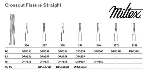 Miltex Carbide Bur, FG #557 Crosscut Fissure Straight 10/pack