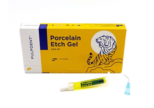 Pulpdent Porcelain Etch Gel Kit: 4 x 1.2 mL syringes gel + 8 applicator tips