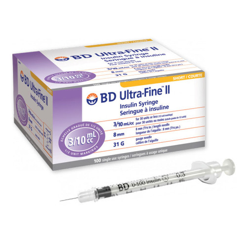 BD Ultra Fine Insulin Needle/Syringe Combo 3/10cc 31g x 5/16"/8mm 100/box