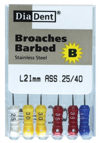 DiaDent Barbed Broaches Stainless Steel 21mm 6/pkg