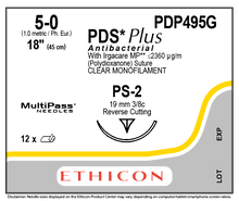 J&J Ethicon Suture PDP495G PDS Plus, Undyed, 5-0, P-2, 18" 12/box