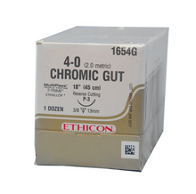 J&J Ethicon Suture 1654G, Chromic Gut 4-0, P-3, 18"/45cm, 12/box