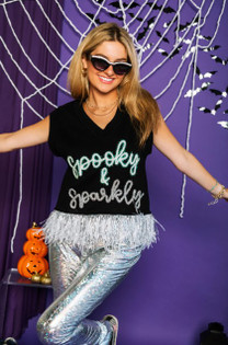 QOS Spooky & Sparkly Feather Sweater Tank
