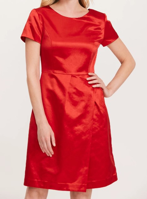 Christina Satin Faux Wrap Dress, Crimson