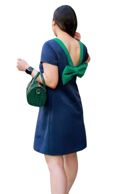 Allie Bow Back Dress, Navy/Green