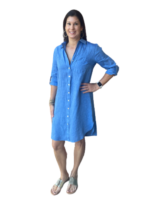 Alex Shirtdress Linen, Sapphire