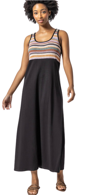 Crochet Insert Maxi Dress, Black Multi