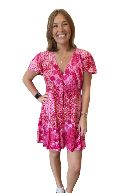 Capetown Mini Dress, Patchwork Pink