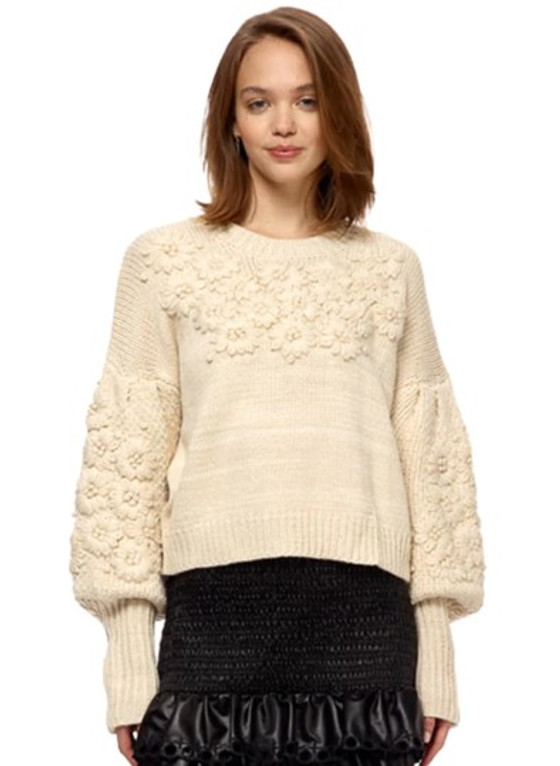 Floral Embr Pull Over, Cream