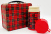 Unbranded English Plaid 1960s Red Black Tin Metal Lunchbox and Thermal Cup Aladdin USED