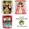 Barbie Lot of 3 Holiday Barbie Dolls 1995, 1996, & 1997 (Worn/Damaged Boxes)