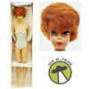 Vintage 1961 Titian Redhead Bubble Cut Barbie Doll in Blue Striped Swimsuit 850