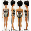 Vintage 1961 Brunette Bubble Cut Barbie Doll in Black Striped Swimsuit 850