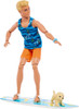 Barbie Poseable Blonde Ken Beach Doll with Surfboard and Pet Puppy Mattel HPT50