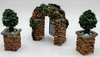 Department 56 Village Stone Corner Posts with Holly Tree and Stone Archway Set
