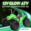 Kid Trax 12V Glow ATV Ride-On Toy, Green, with LED Lights, Rechargeable Battery