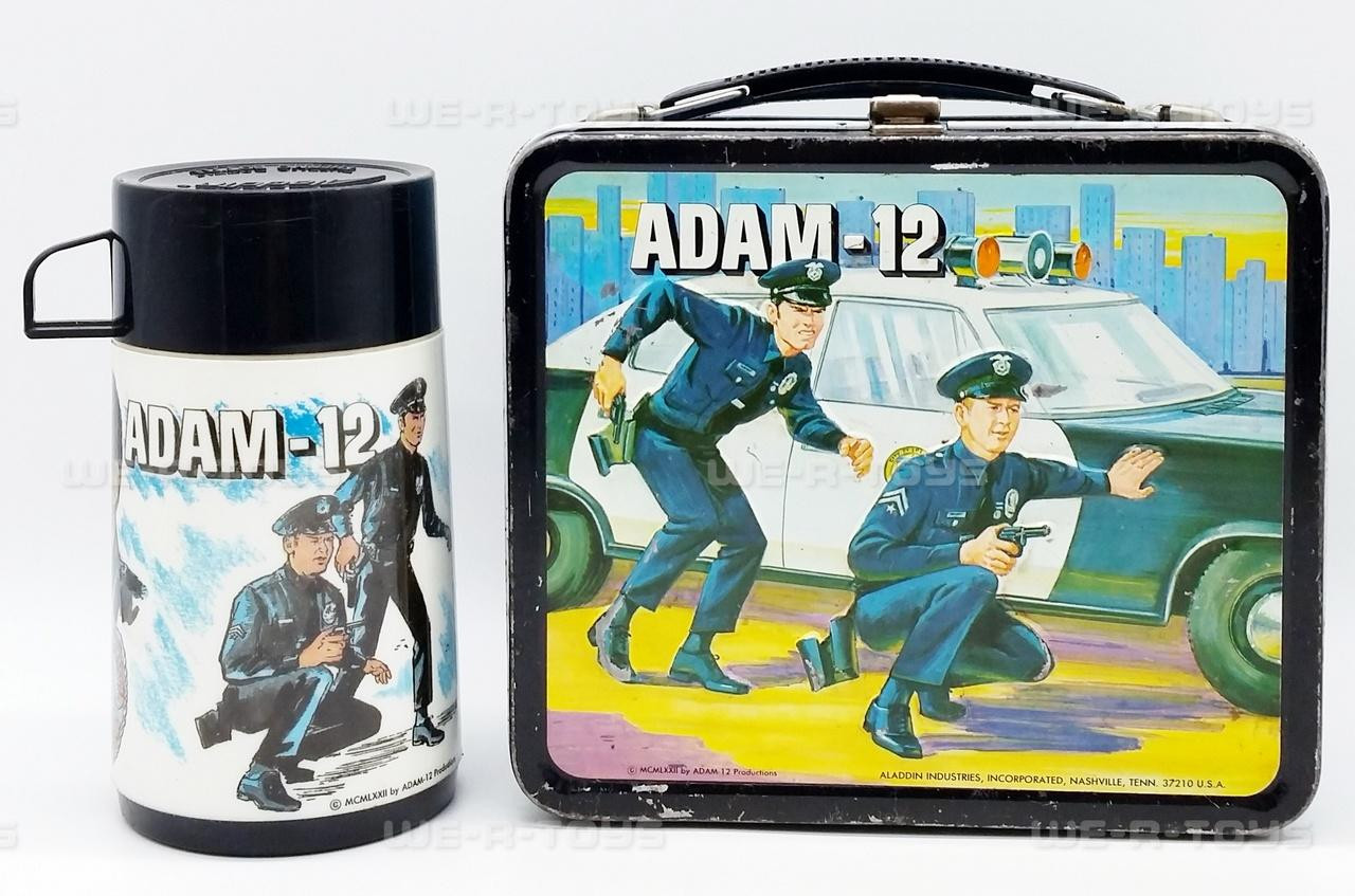 Adam-12 Adam 12 Tin Metal Lunchbox and Thermal Cup 1972 Aladdin